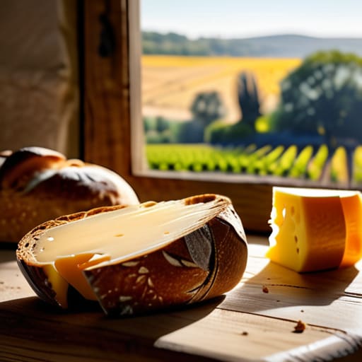 Crusty Bread and Aged Cheese on plate.