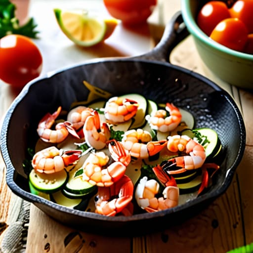 Mediterranean Shrimp and Zucchini Skillet pan.