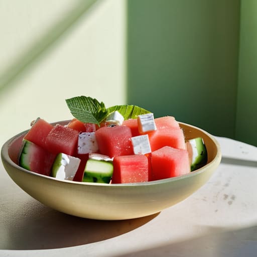 Watermelon and Feta Harmony with fresh mint.