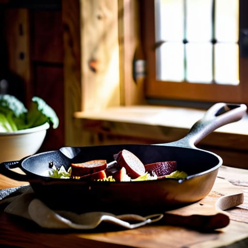 Sausage and Autumnal Cabbage Sauté in skillet.