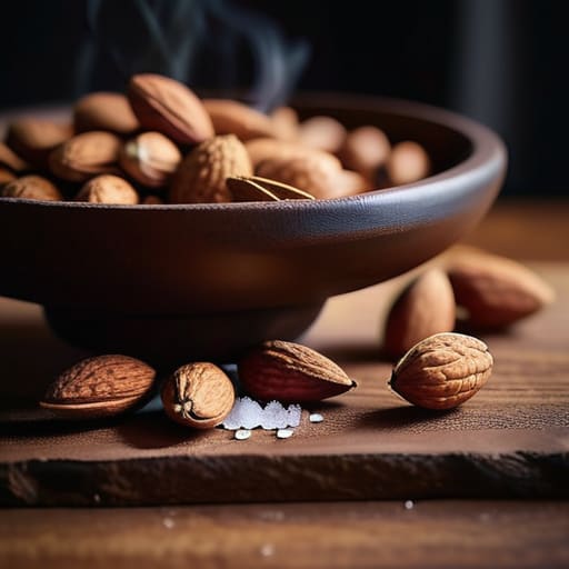 Bowl of seasoned warm roasted nuts.